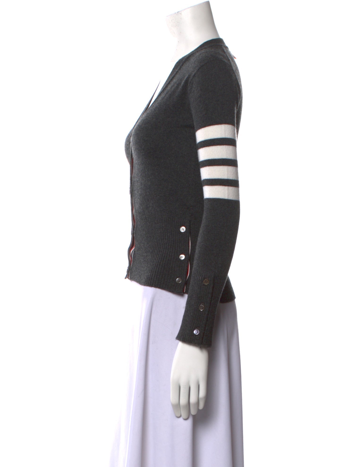 THOM BROWNE Size XL Grey Cream Cashmere Wool Waffle Hoodie Casual Top