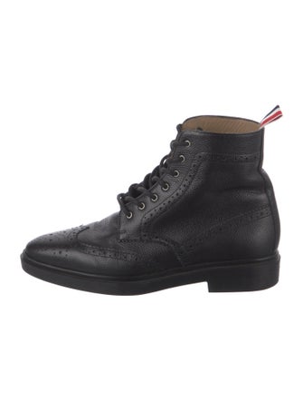 Thom Browne Leather Printed Combat Boots