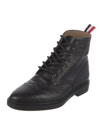 Thom Browne Leather Printed Combat Boots