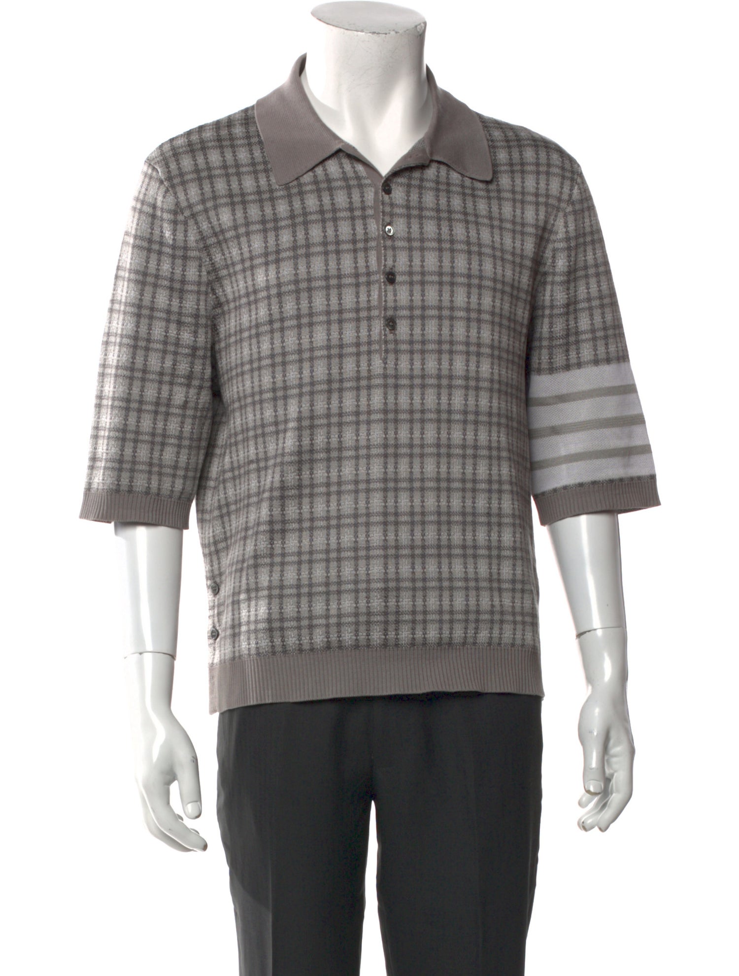 Thom Browne Silk Plaid Print Polo Shirt