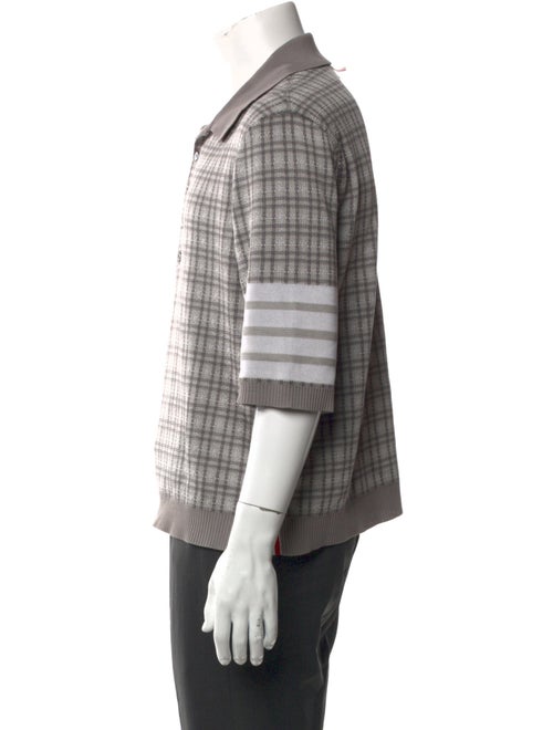 Thom Browne Silk Plaid Print Polo Shirt