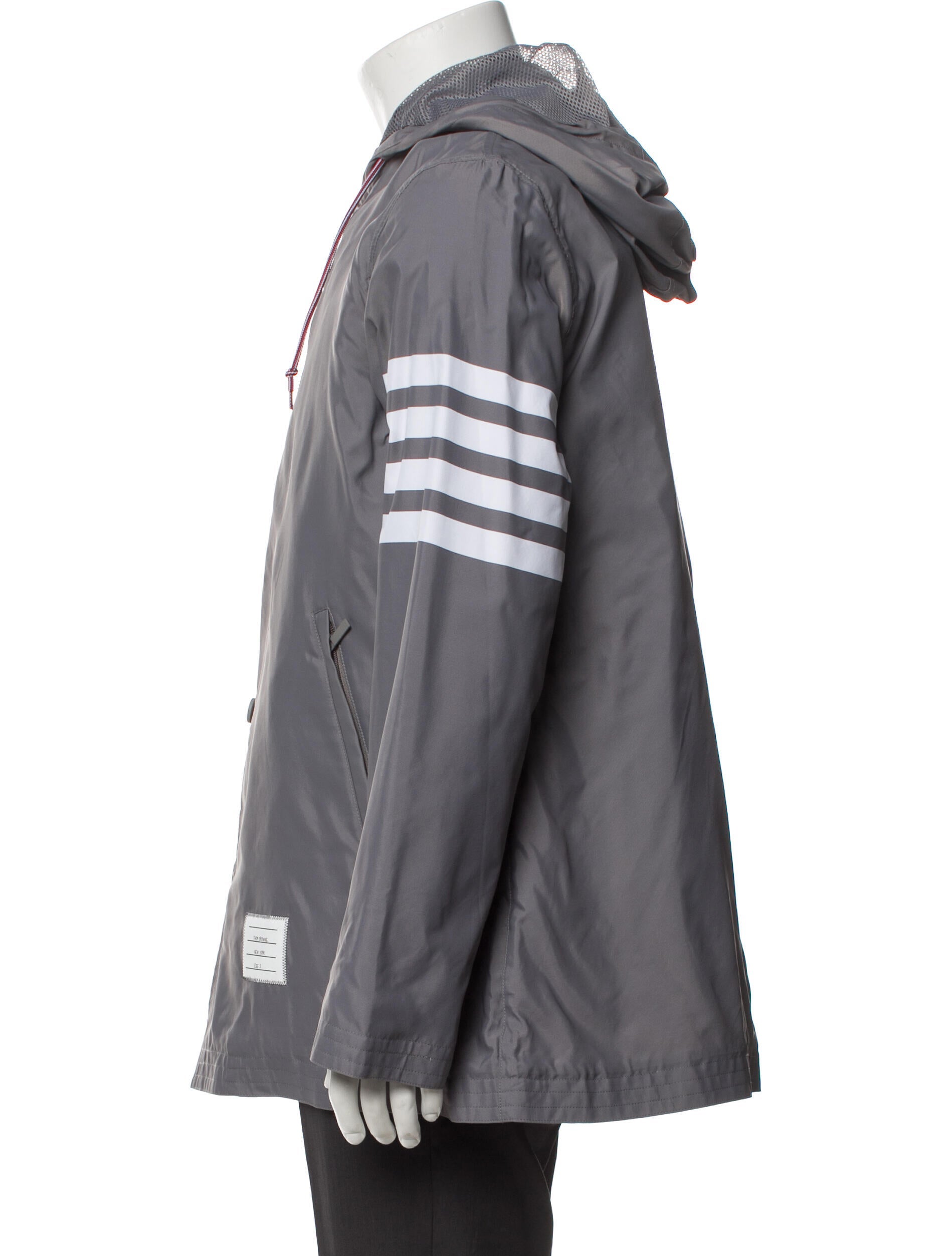 Thom Browne 4-Bar Hooded Anorak Graphic Print Windbreaker w/ Tags