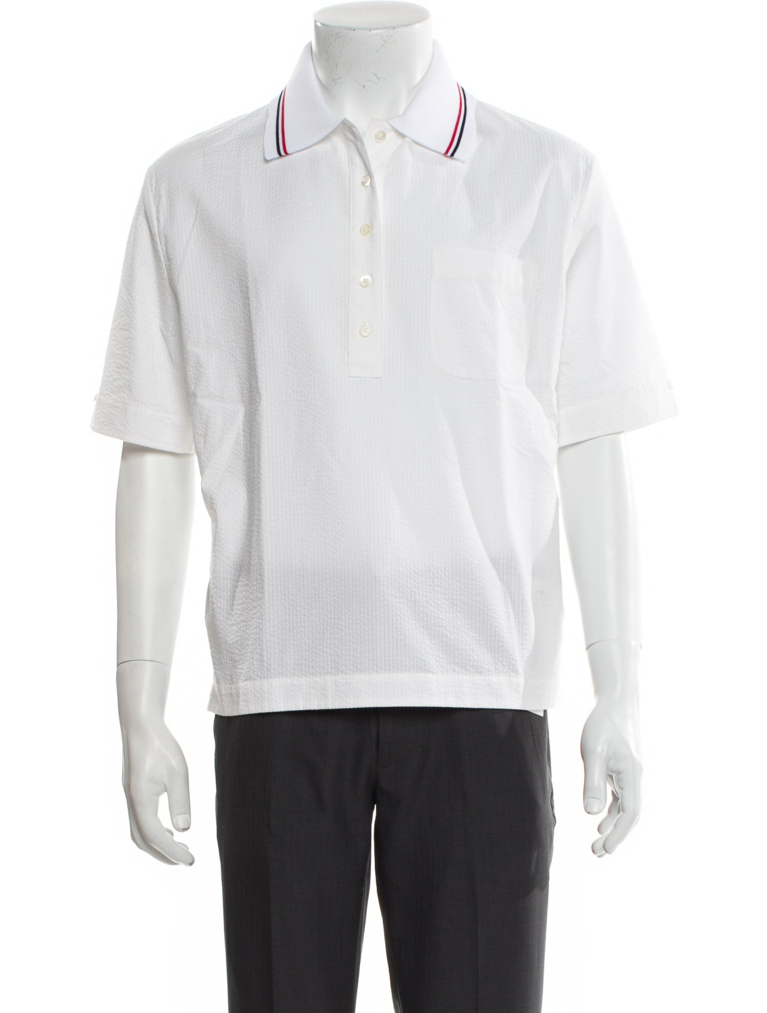 Thom Browne Seersucker Polo Shirt Crew Neck Polo Shirt
