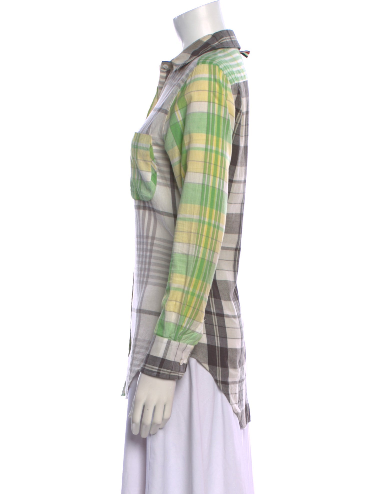 Thom Browne Plaid Print Long Sleeve Button-Up Top