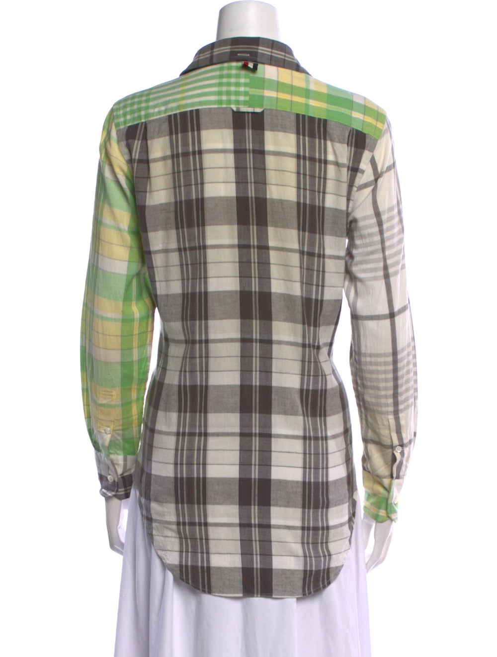 Thom Browne Button-Up Top Green Plaid Print Long … - image 3