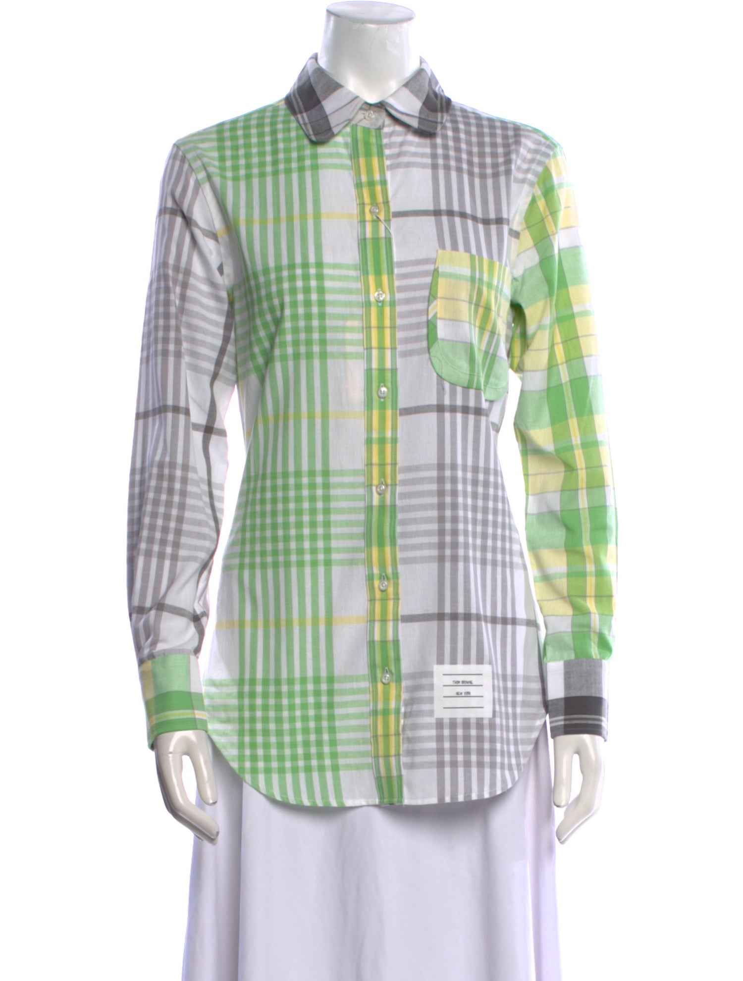 Thom Browne Plaid Print Long Sleeve Button-Up Top w/ Tags