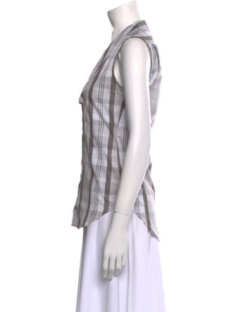 Thom Browne Plaid Print Sleeveless Button-Up Top