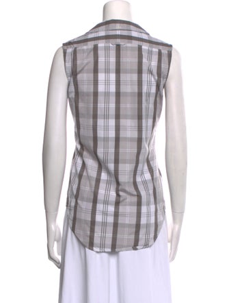 Thom Browne Plaid Print Sleeveless Button-Up Top