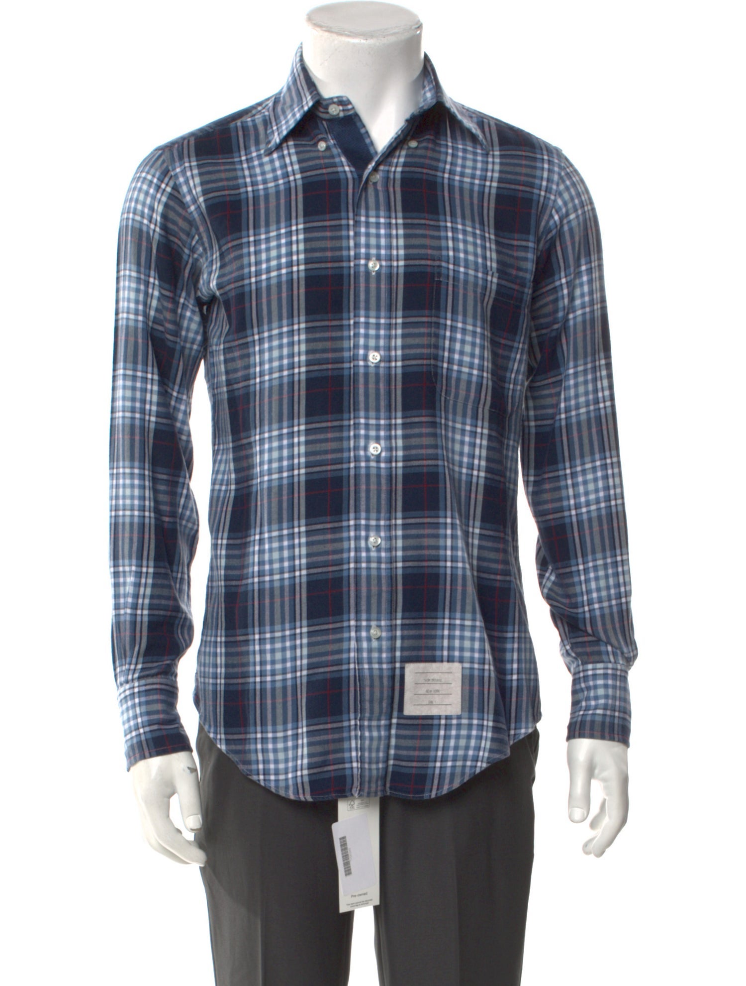 Thom Browne Plaid Print Long Sleeve Shirt