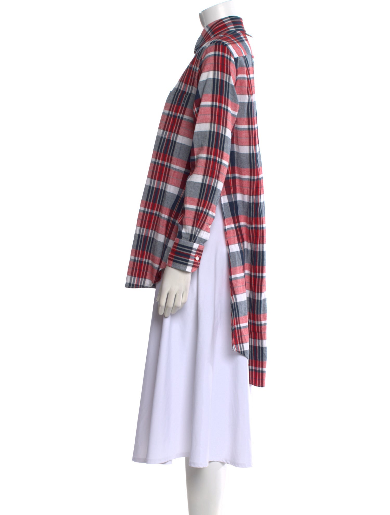 Thom Browne Plaid Print Long Sleeve Button-Up Top