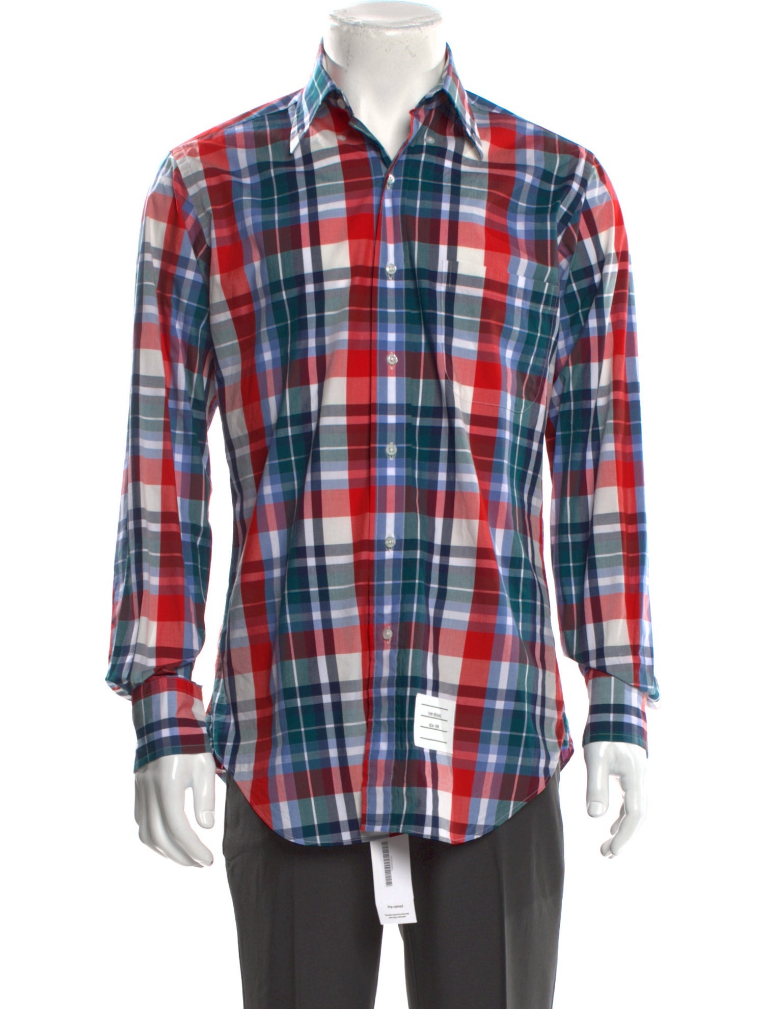 Thom Browne Plaid Print Long Sleeve Shirt