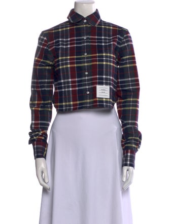 Thom Browne Plaid Print Mock Neck Crop Top