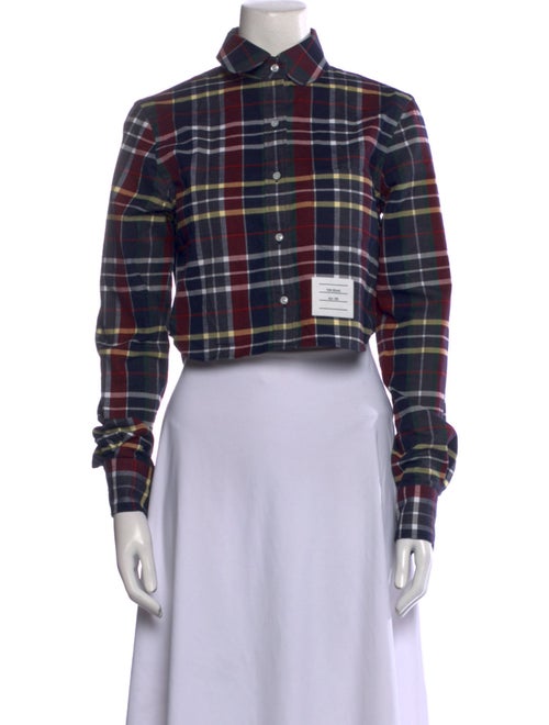 Thom Browne Plaid Print Mock Neck Crop Top