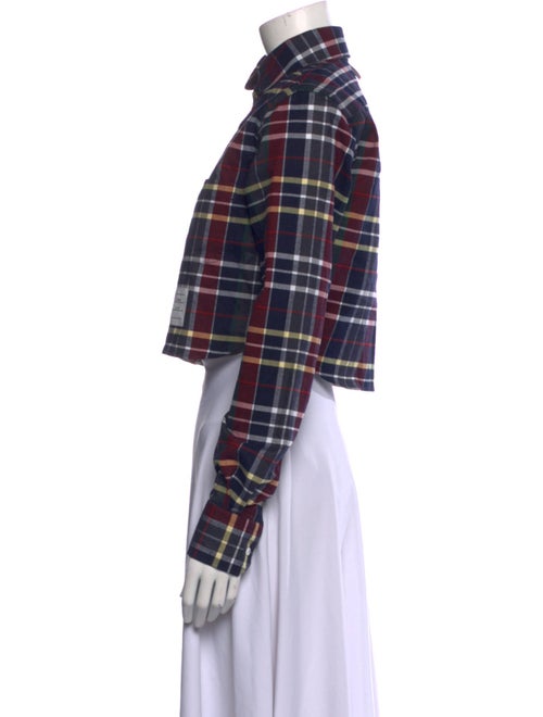 Thom Browne Plaid Print Mock Neck Crop Top