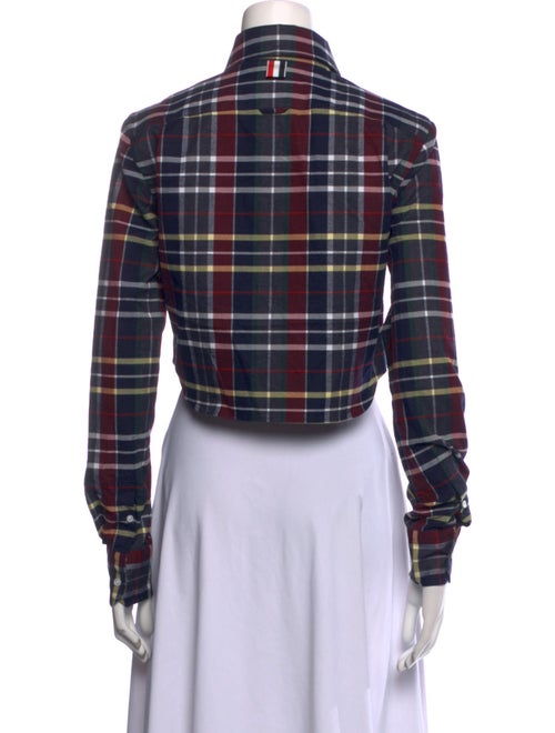 Thom Browne Plaid Print Mock Neck Crop Top