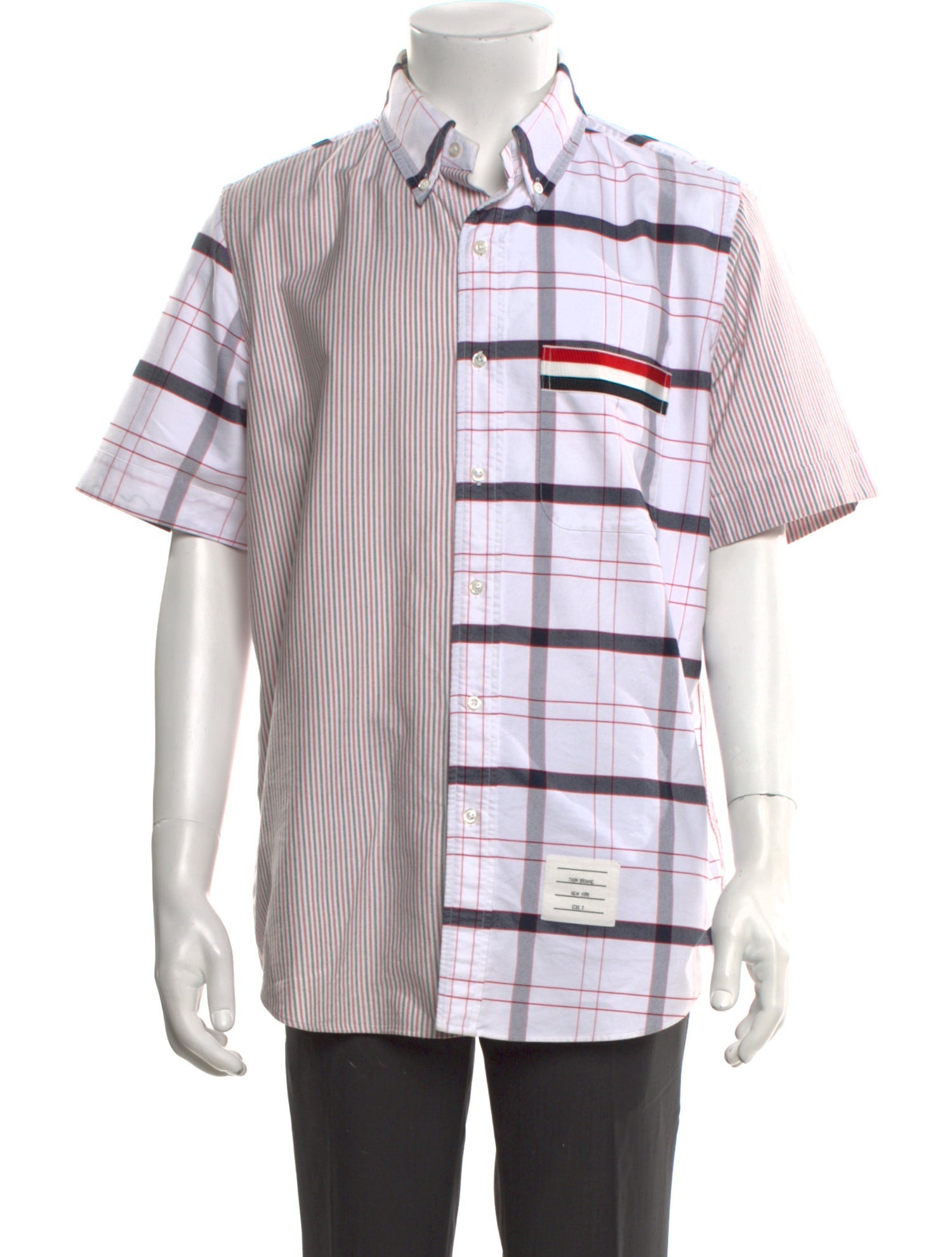 Thom Browne Funmix Tricolor Plaid Print Shirt