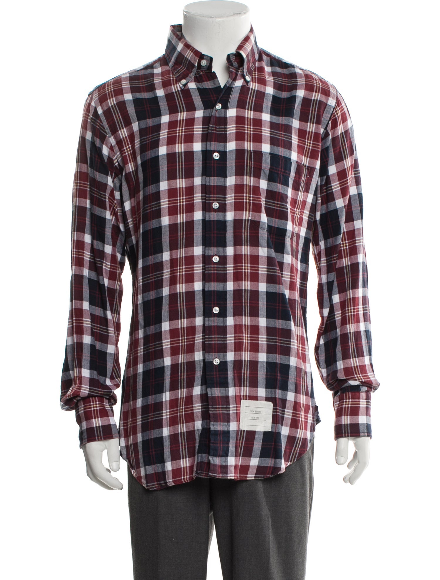 Thom Browne Plaid Print Long Sleeve Shirt