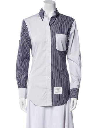 Thom Browne Striped Long Sleeve Button-Up Top