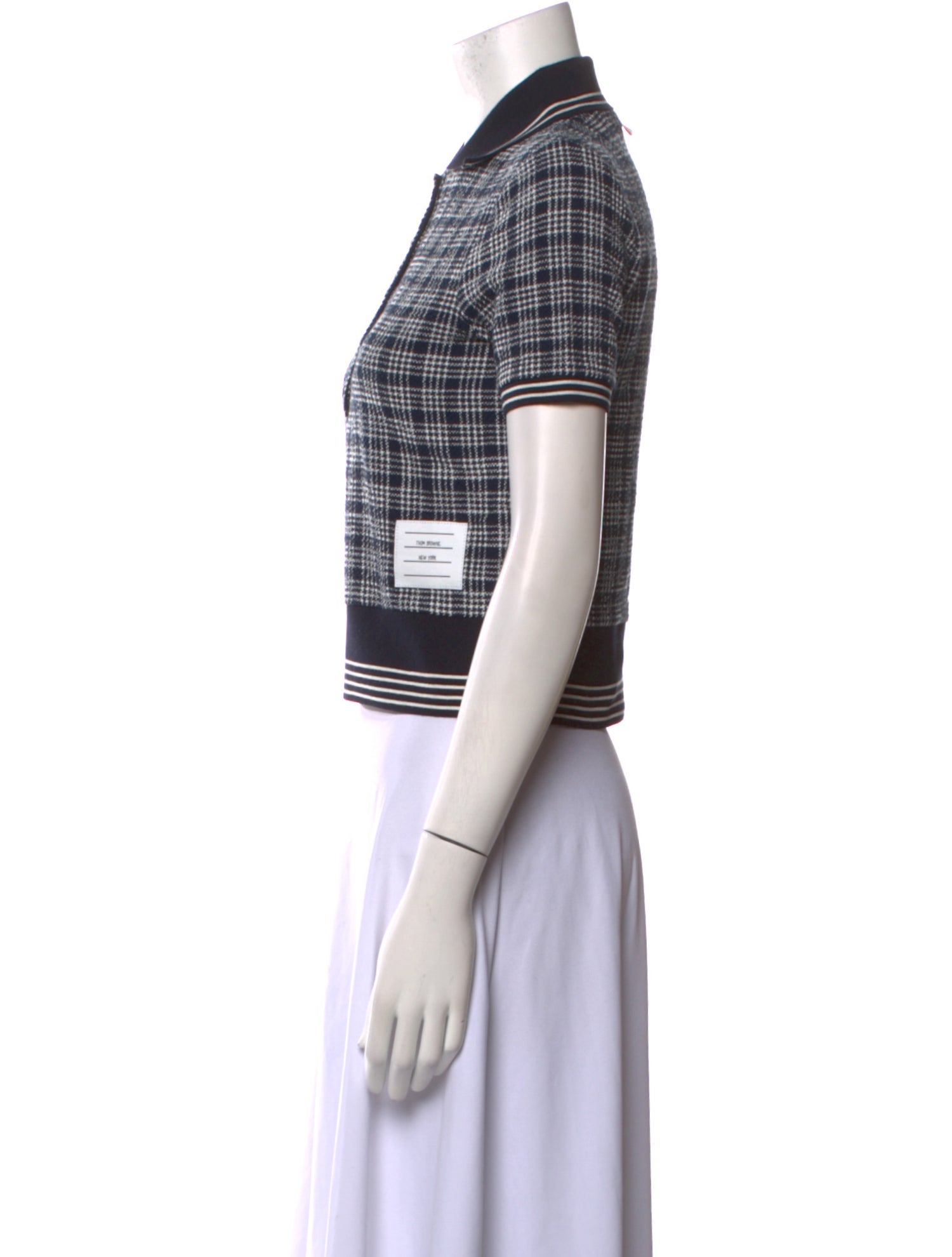 Thom Browne Plaid Print Short Sleeve Crop Top