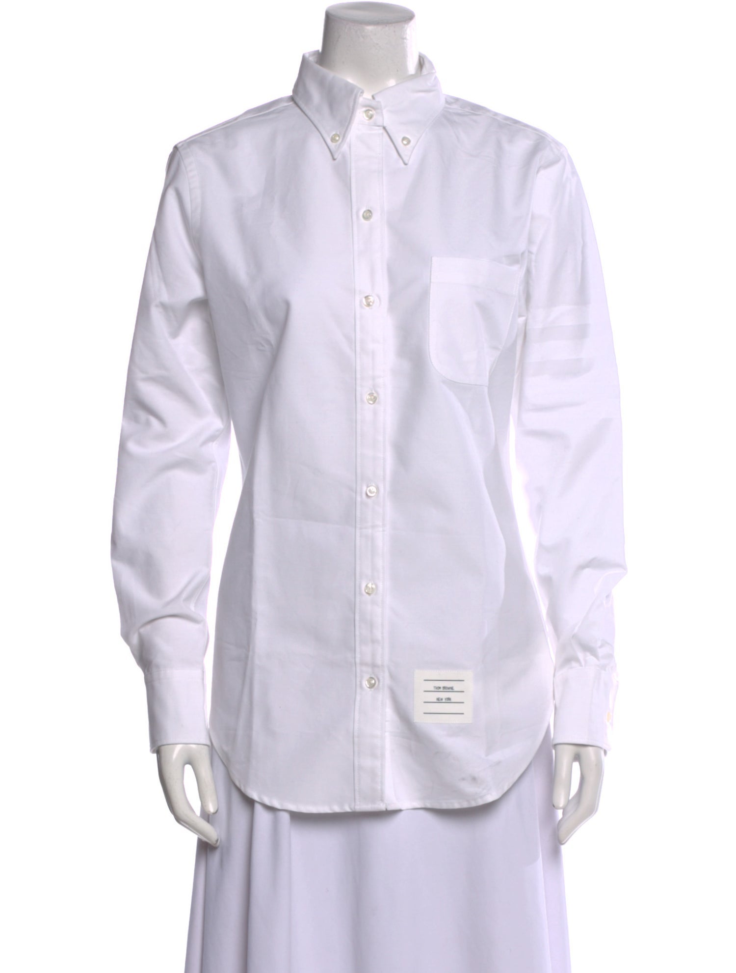 Thom Browne Oxford 4-Bar Long Sleeve Button-Up Top