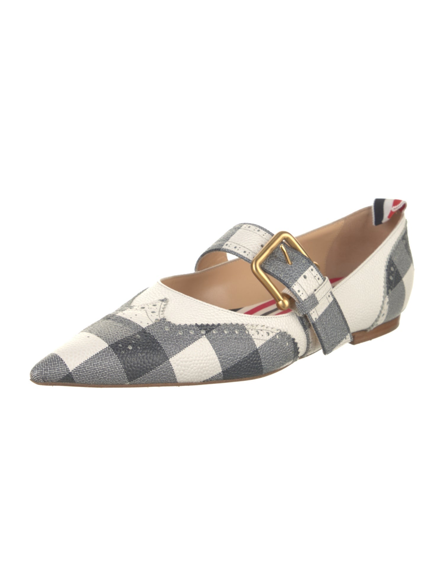 Thom Browne Leather Plaid Print Mary Jane Flats