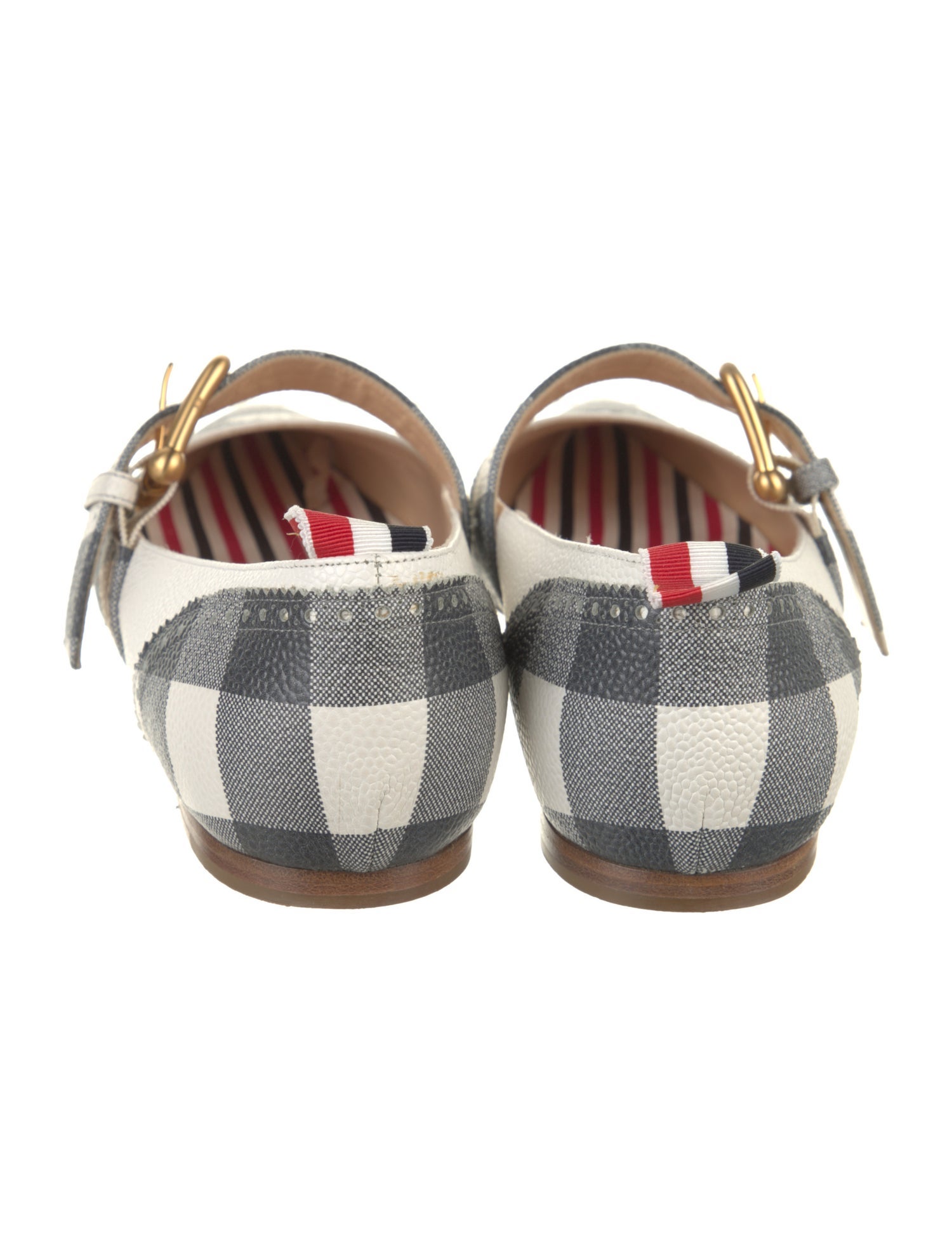 Thom Browne Leather Plaid Print Mary Jane Flats