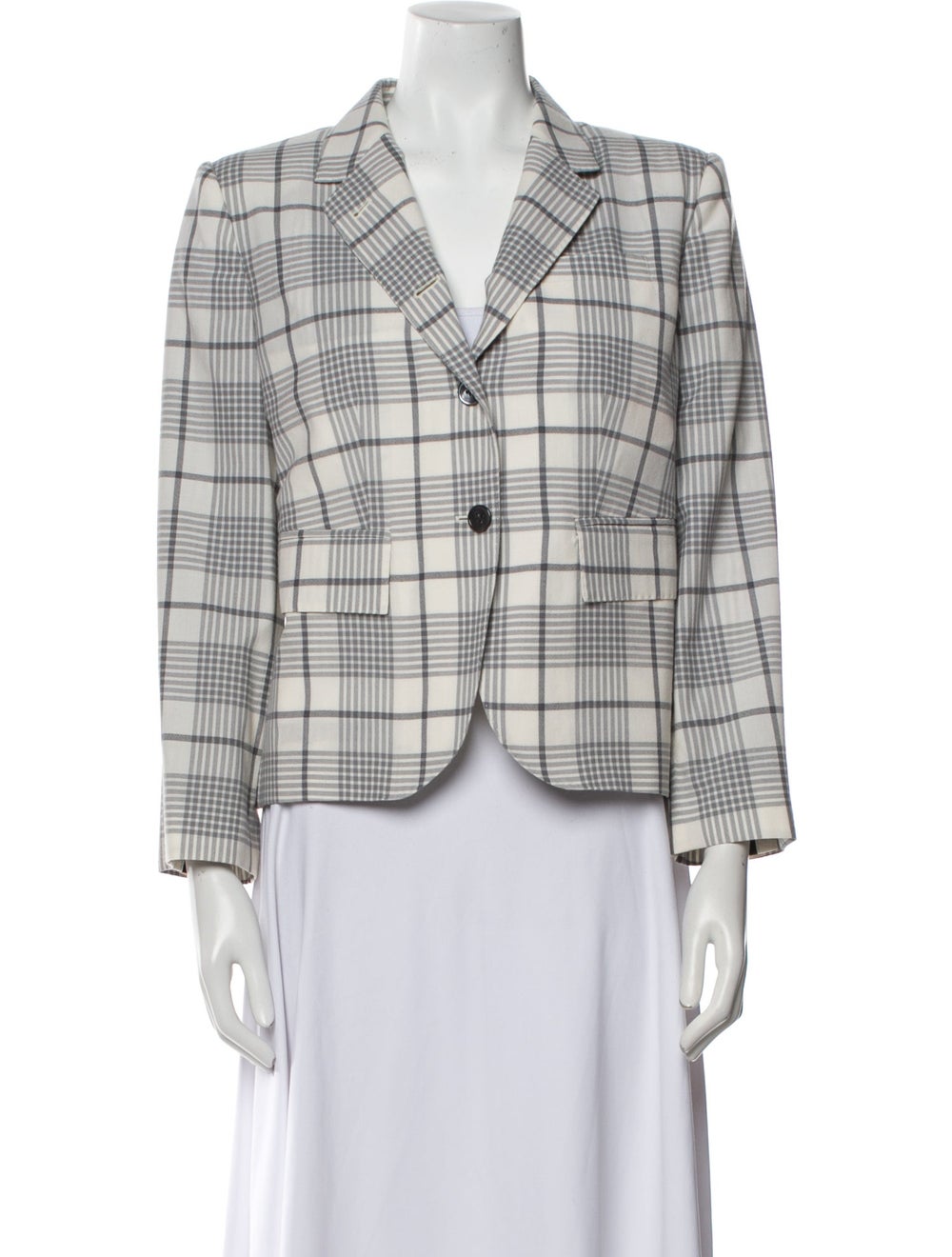 Thom Browne Wool Blazer Neutrals Plaid Print Poin… - image 1