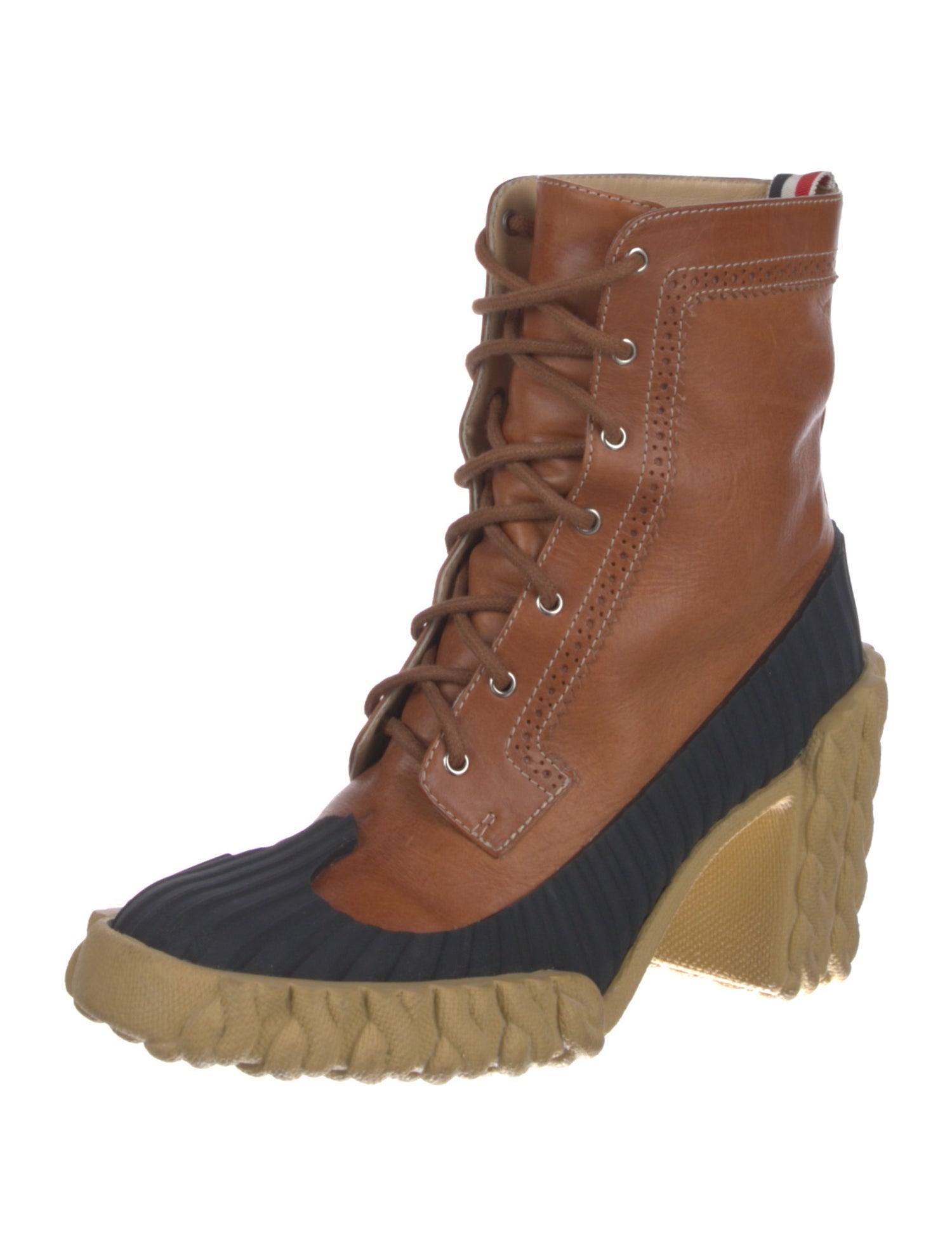 Thom Browne Leather Colorblock Pattern Lace-Up Boots