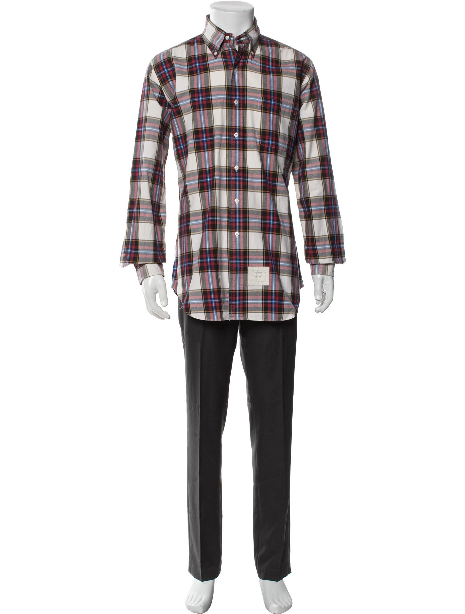 Thom Browne Plaid Print Long Sleeve Shirt