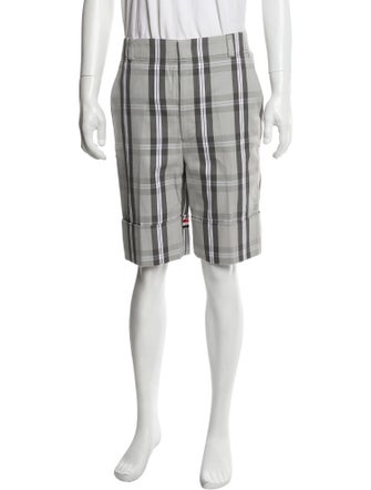Thom Browne Plaid Print Flat Front Shorts