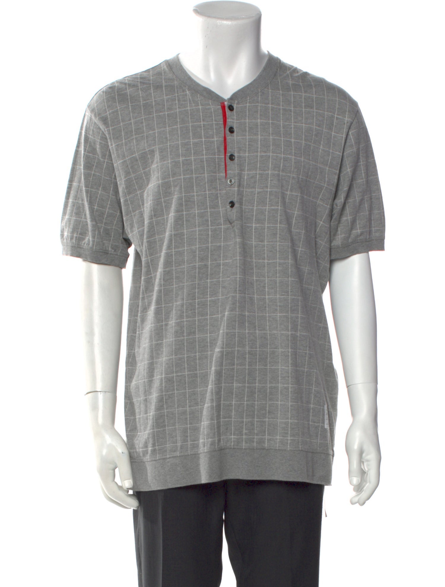 Thom Browne Plaid Print Crew Neck Henley