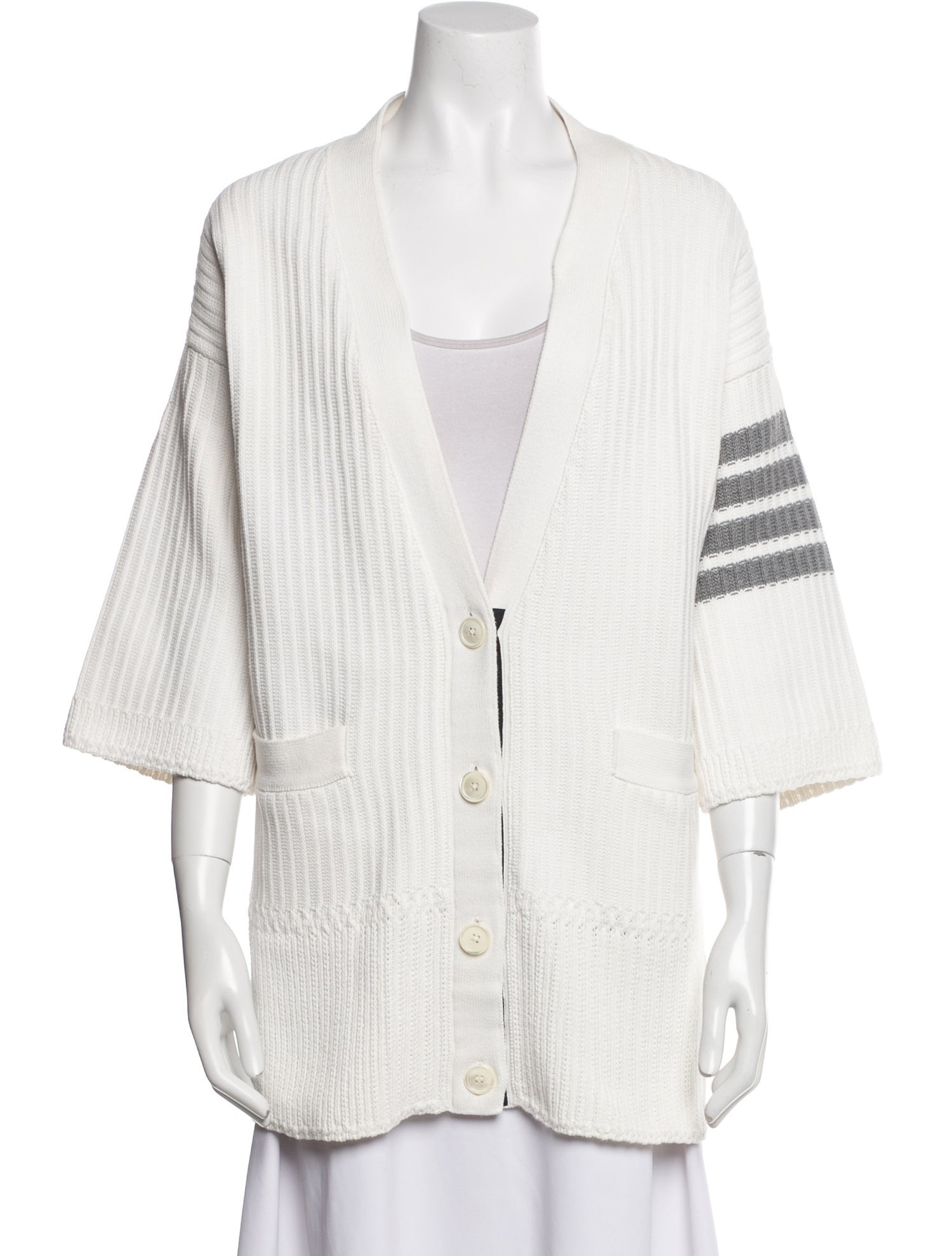 Thom Browne Needle Out Exaggerated 4-Bar Striped Sweater