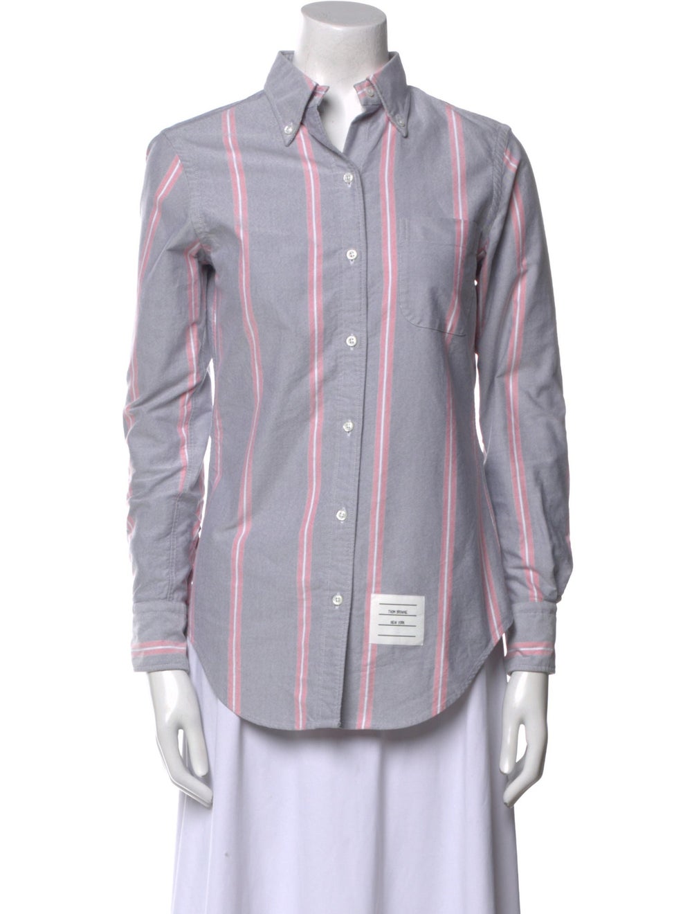 Thom Browne Button-Up Top Purple Striped Long Sle… - image 1