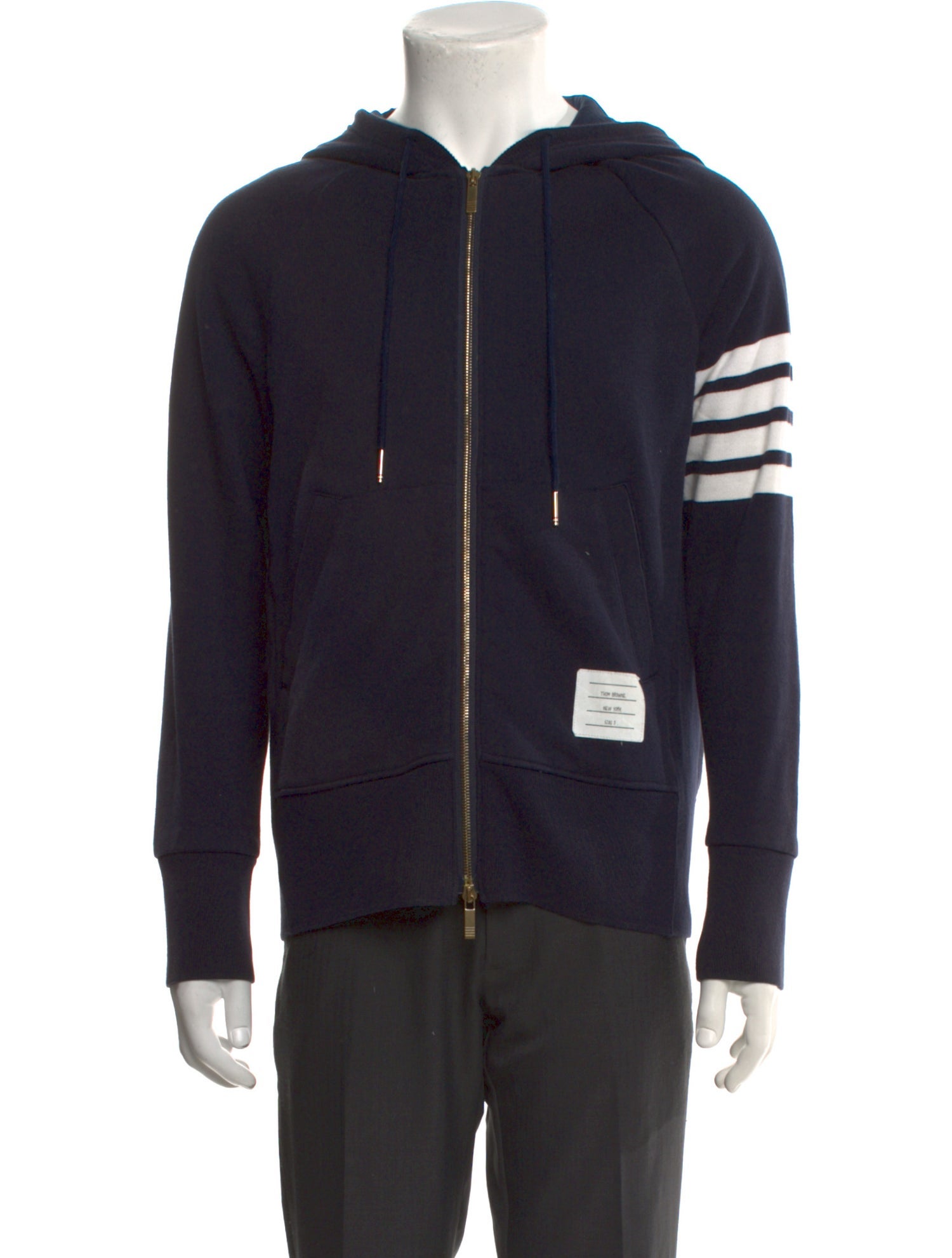 Thom Browne Classic Loopback 4-Bar Full Zip Striped Hoodie