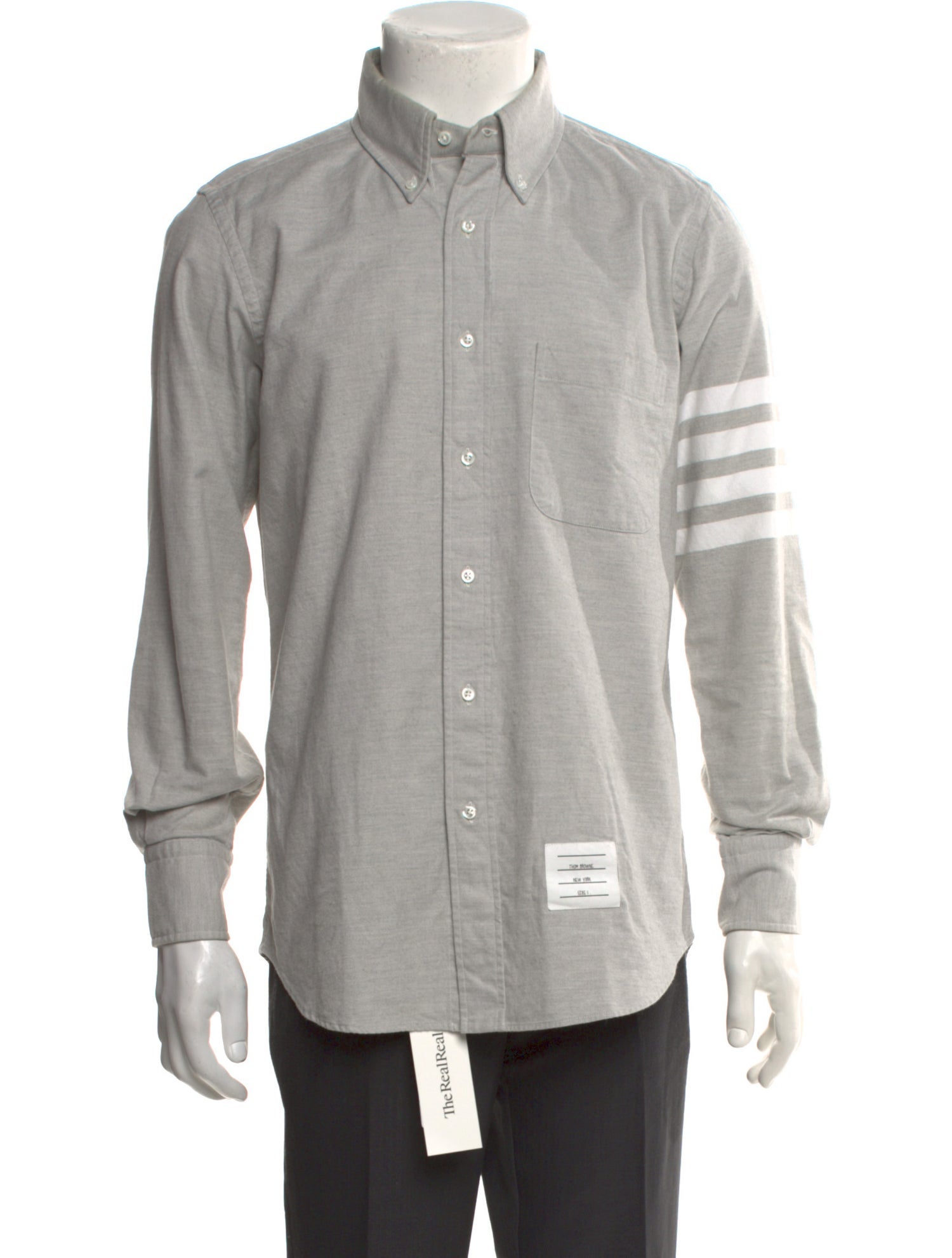 Thom Browne 4-Bar Flannel Long Sleeve Striped Shirt