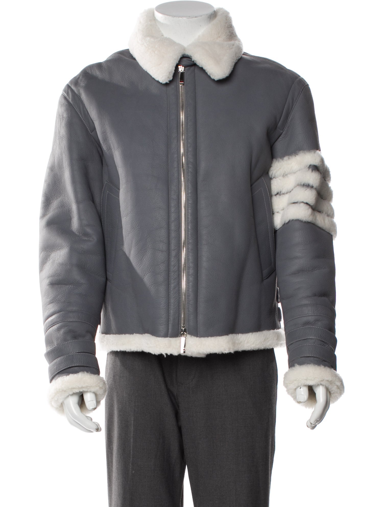 Thom Browne Lamb Leather Striped Bomber Jacket