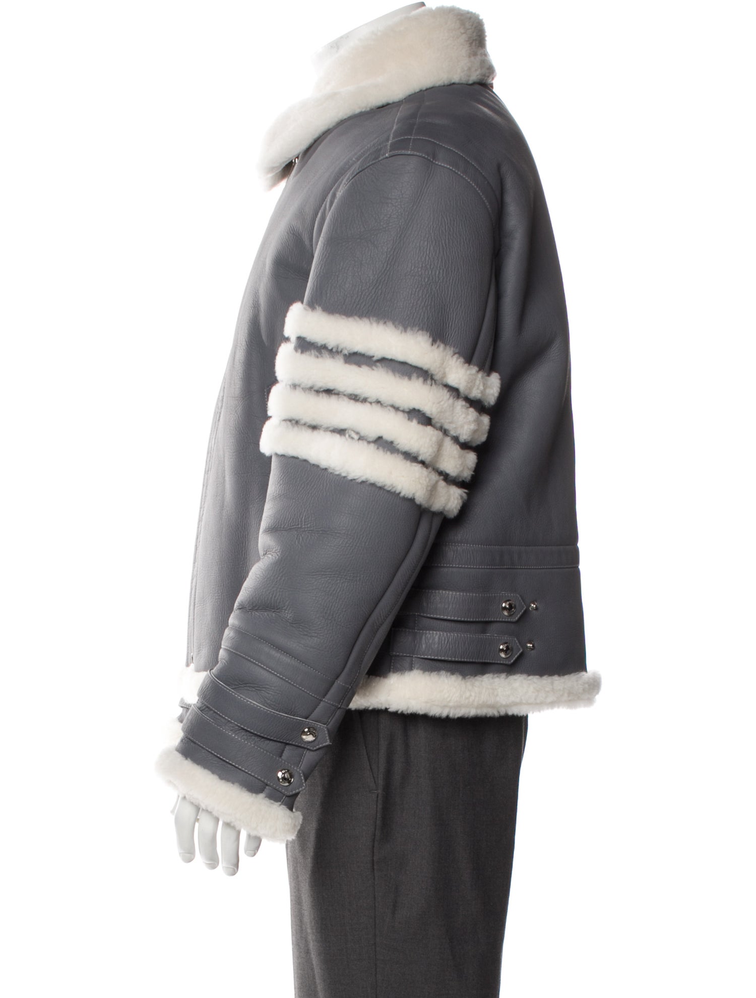 Thom Browne Lamb Leather Striped Bomber Jacket