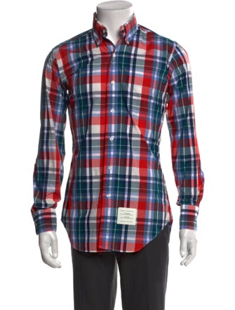 Thom Browne Plaid Print Long Sleeve Shirt