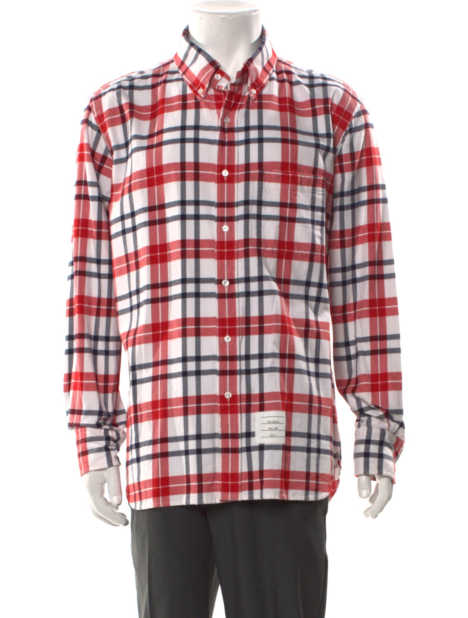 Thom Browne Plaid Print Long Sleeve Shirt