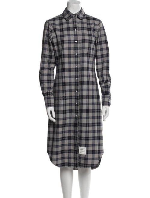 Thom Browne Plaid Print Midi Length Dress