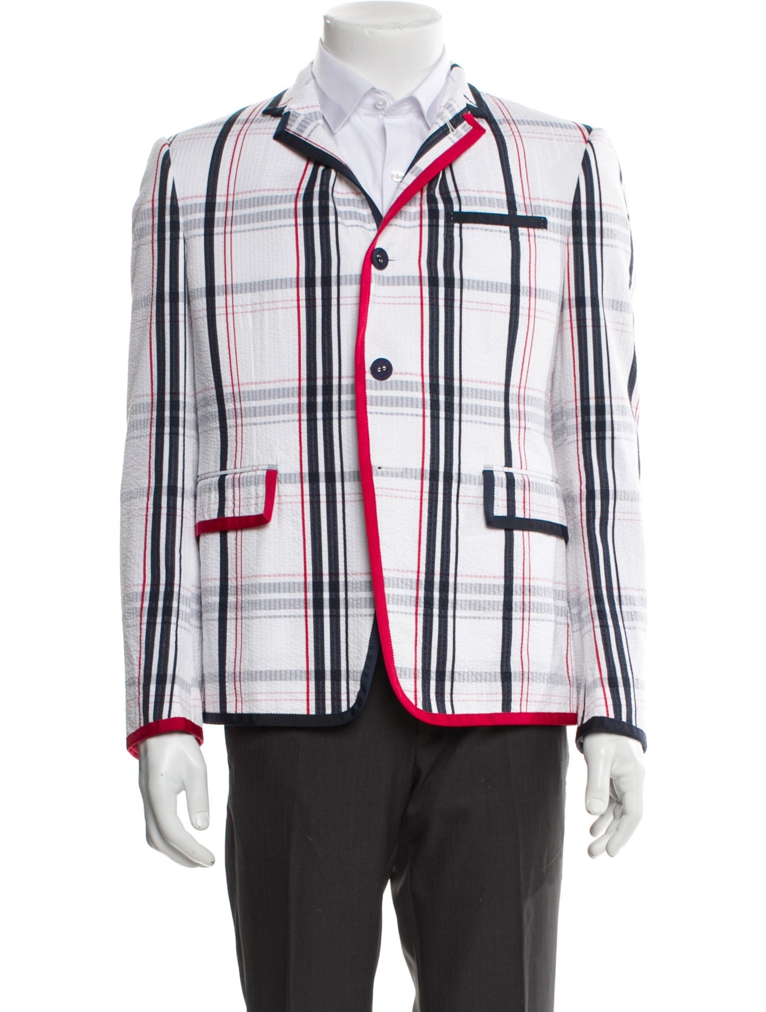 Thom Browne Classic Plaid Seersucker Plaid Print Blazer