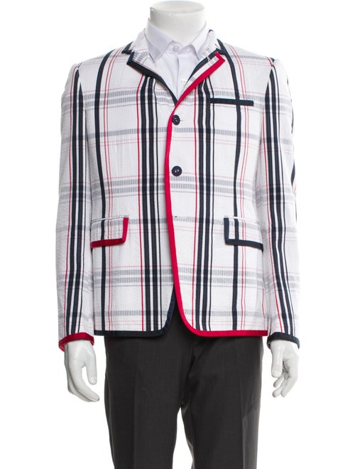Thom Browne Classic Plaid Seersucker Plaid Print Blazer