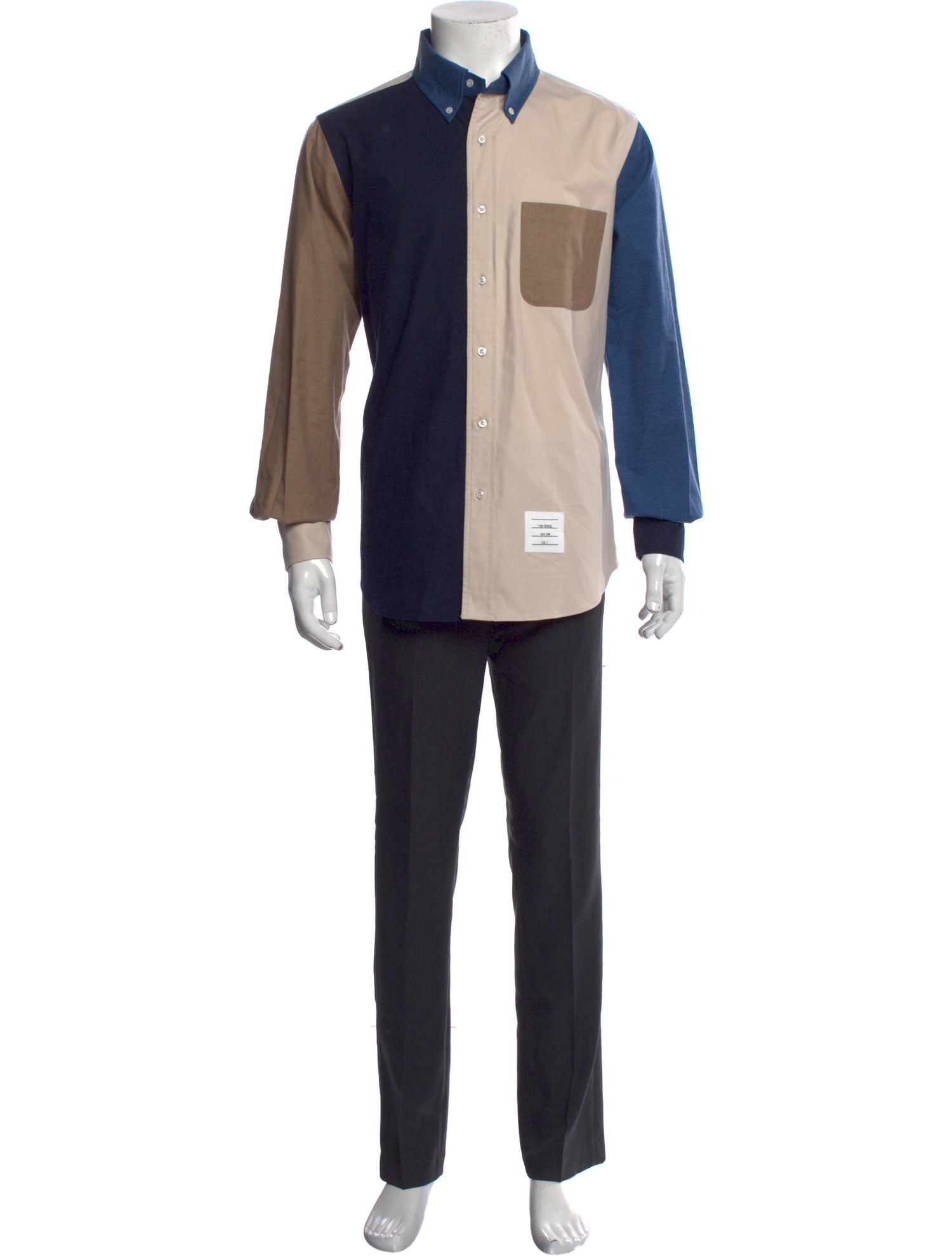 Thom Browne Colorblock Pattern Long Sleeve Shirt