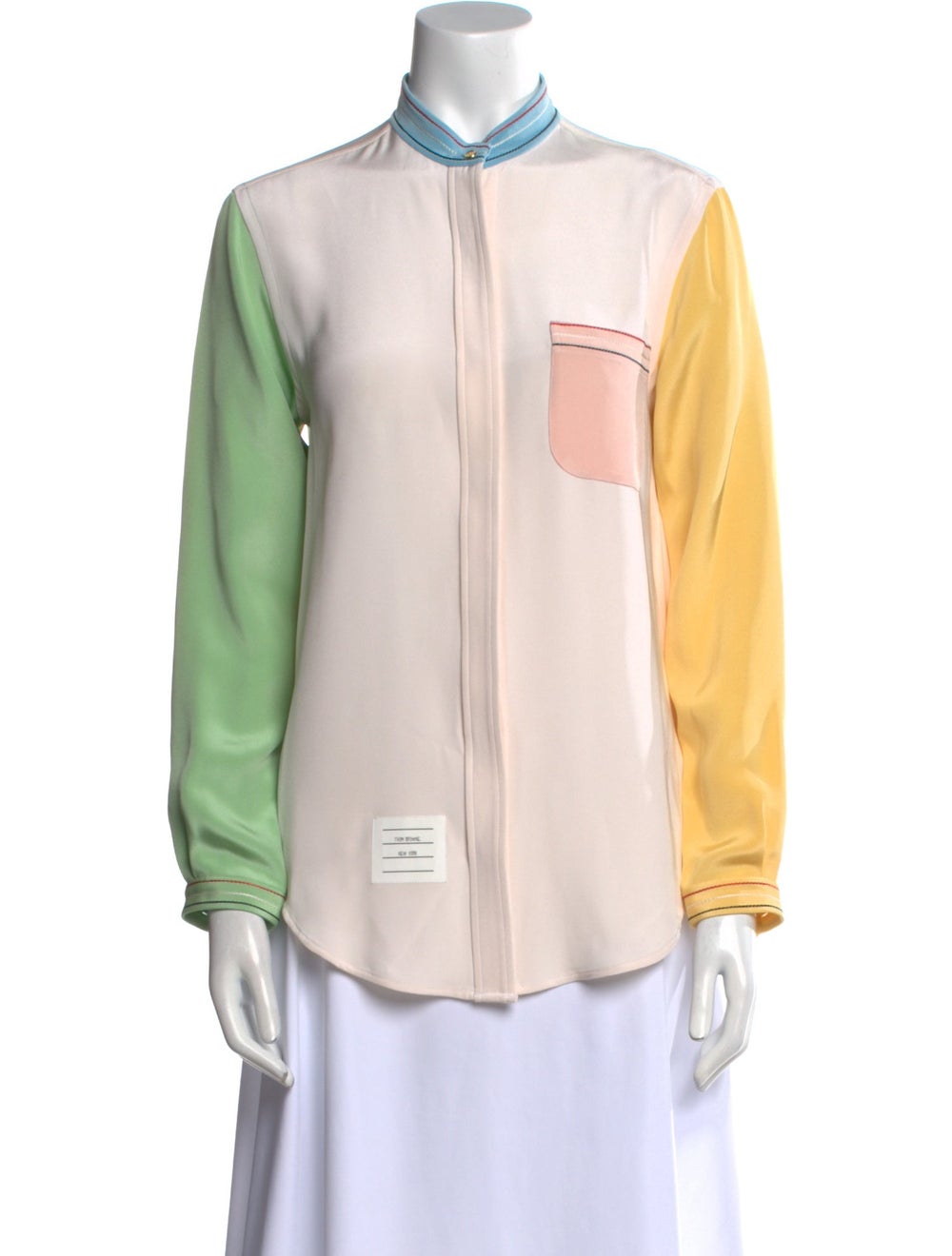 Thom Browne Silk Colorblock Pattern Button-Up Top - image 1