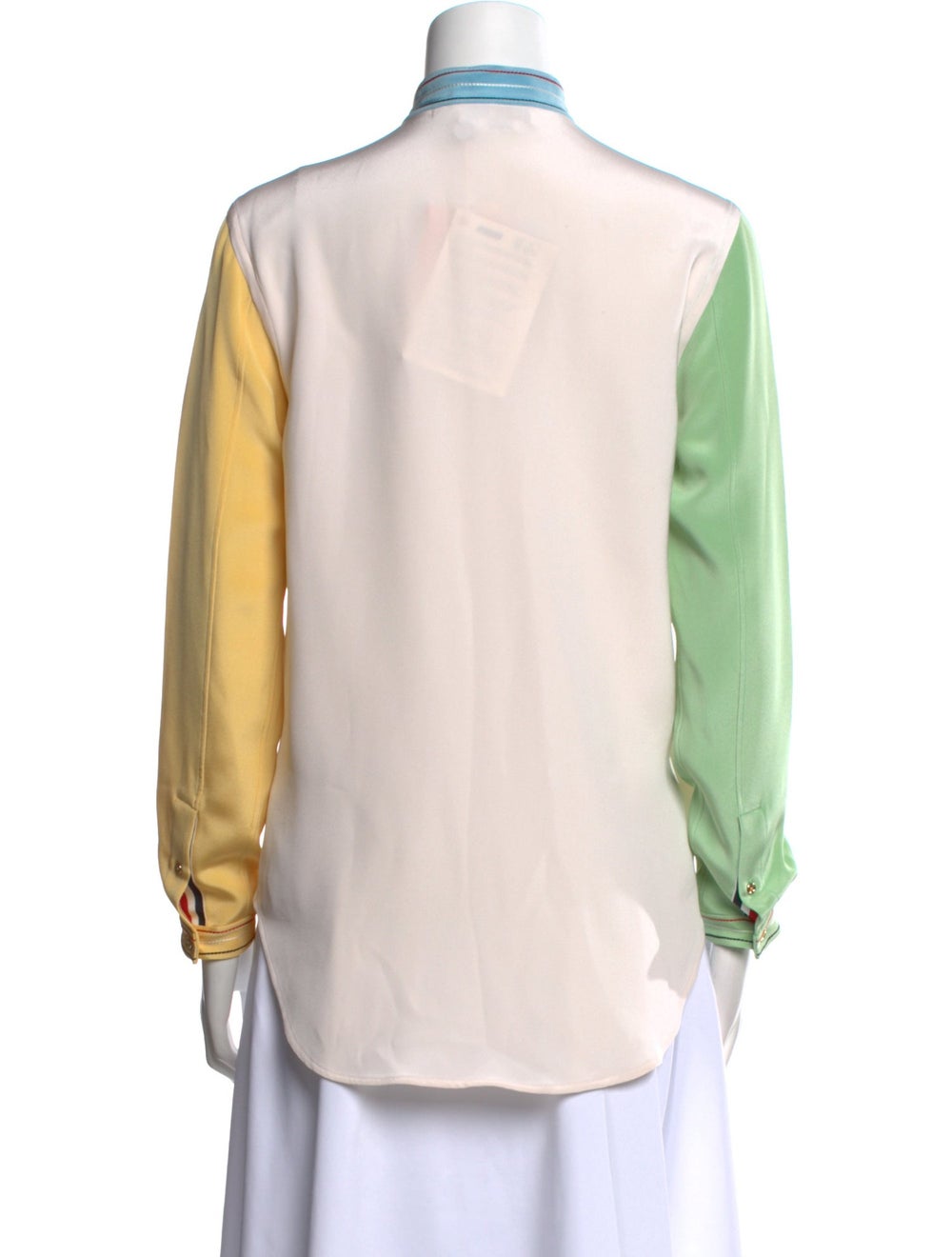 Thom Browne Silk Colorblock Pattern Button-Up Top - image 3