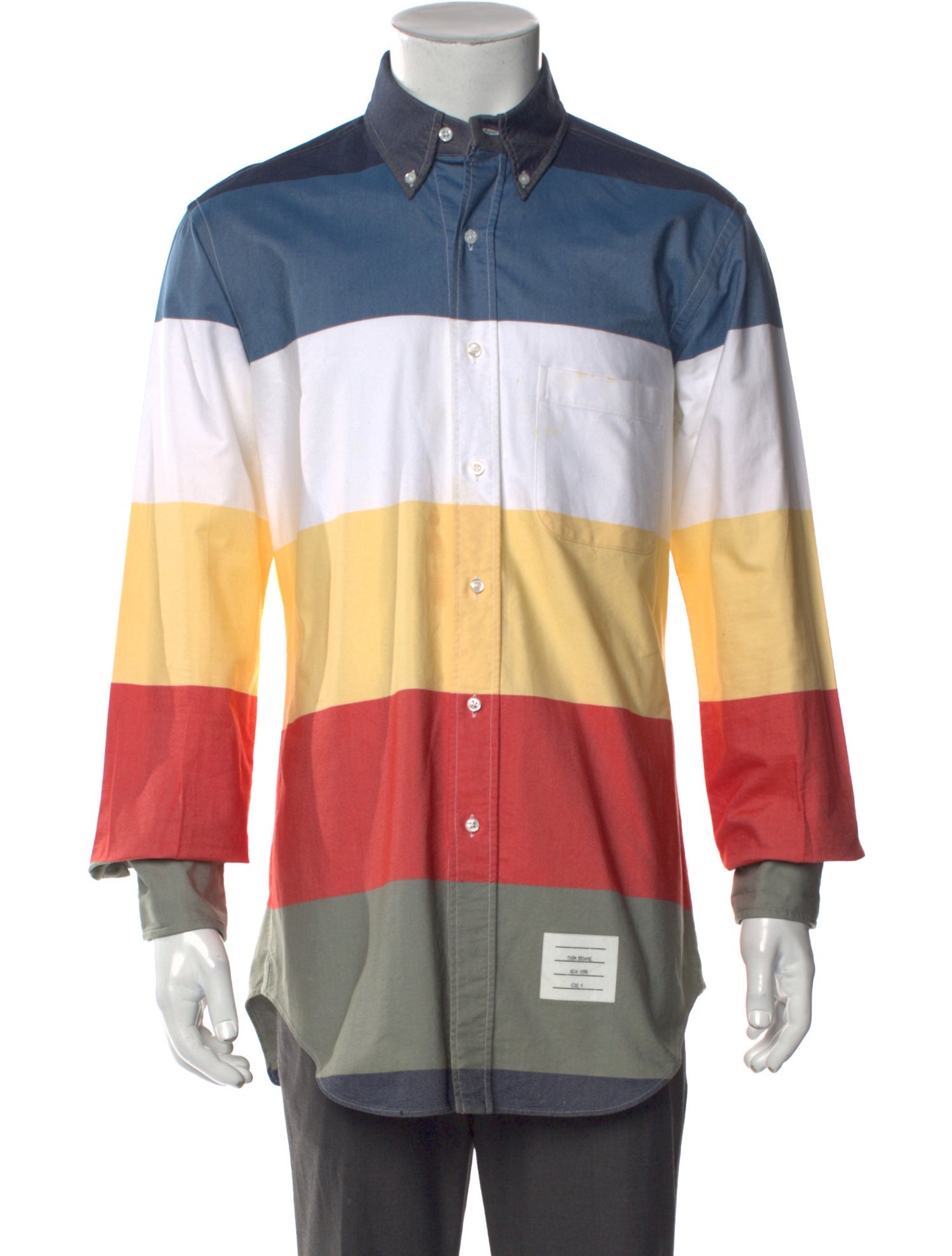 Thom Browne Colorblock Pattern Long Sleeve Shirt