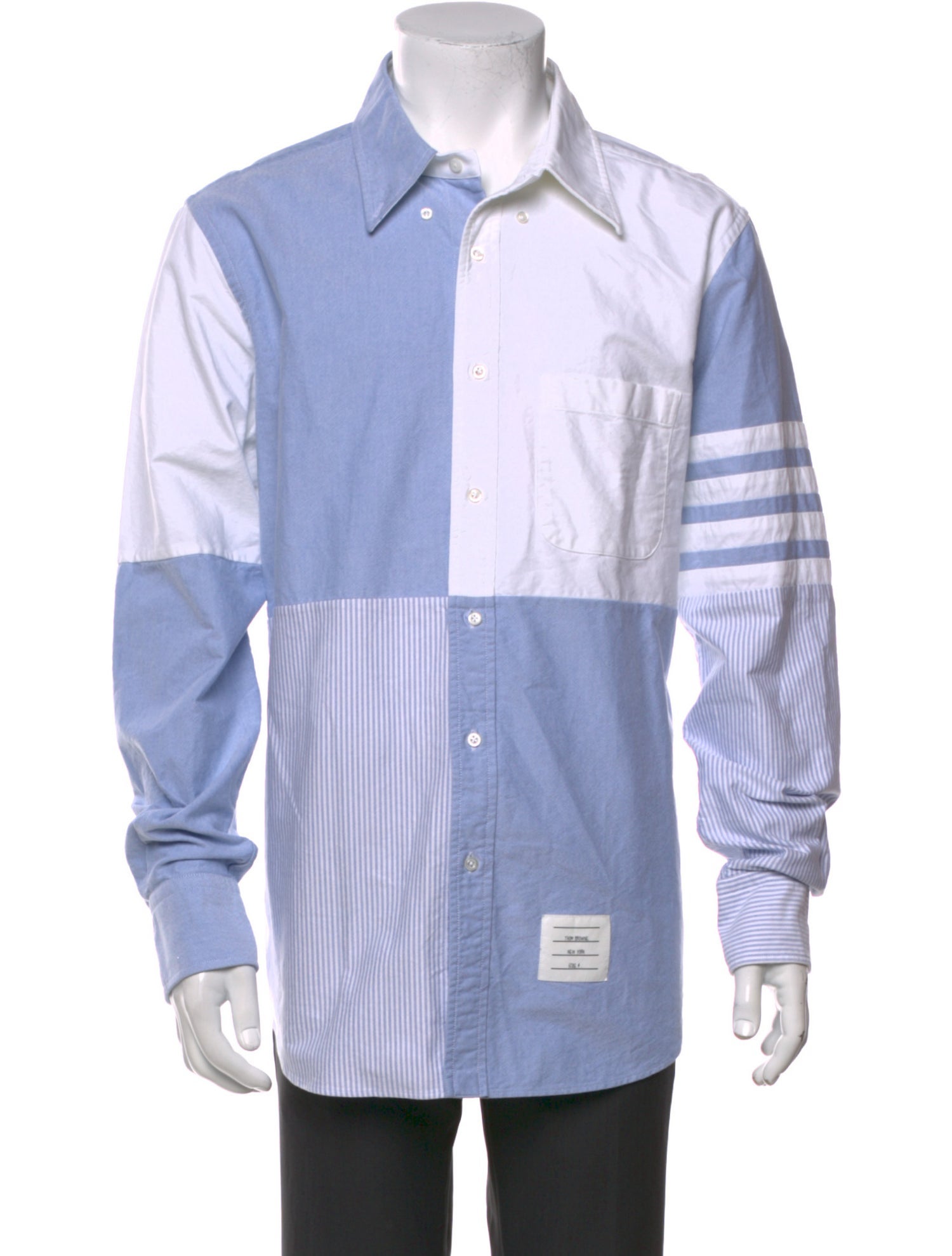 Thom Browne Colorblock Pattern Long Sleeve Shirt