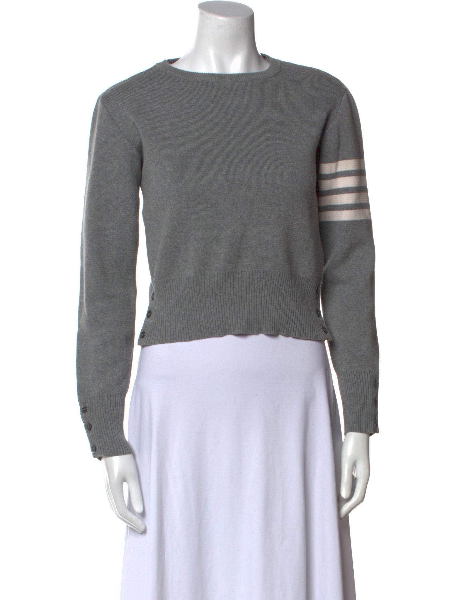 Thom Browne Girls' Cotton 4 Bar Stripe Flat Front Sweater