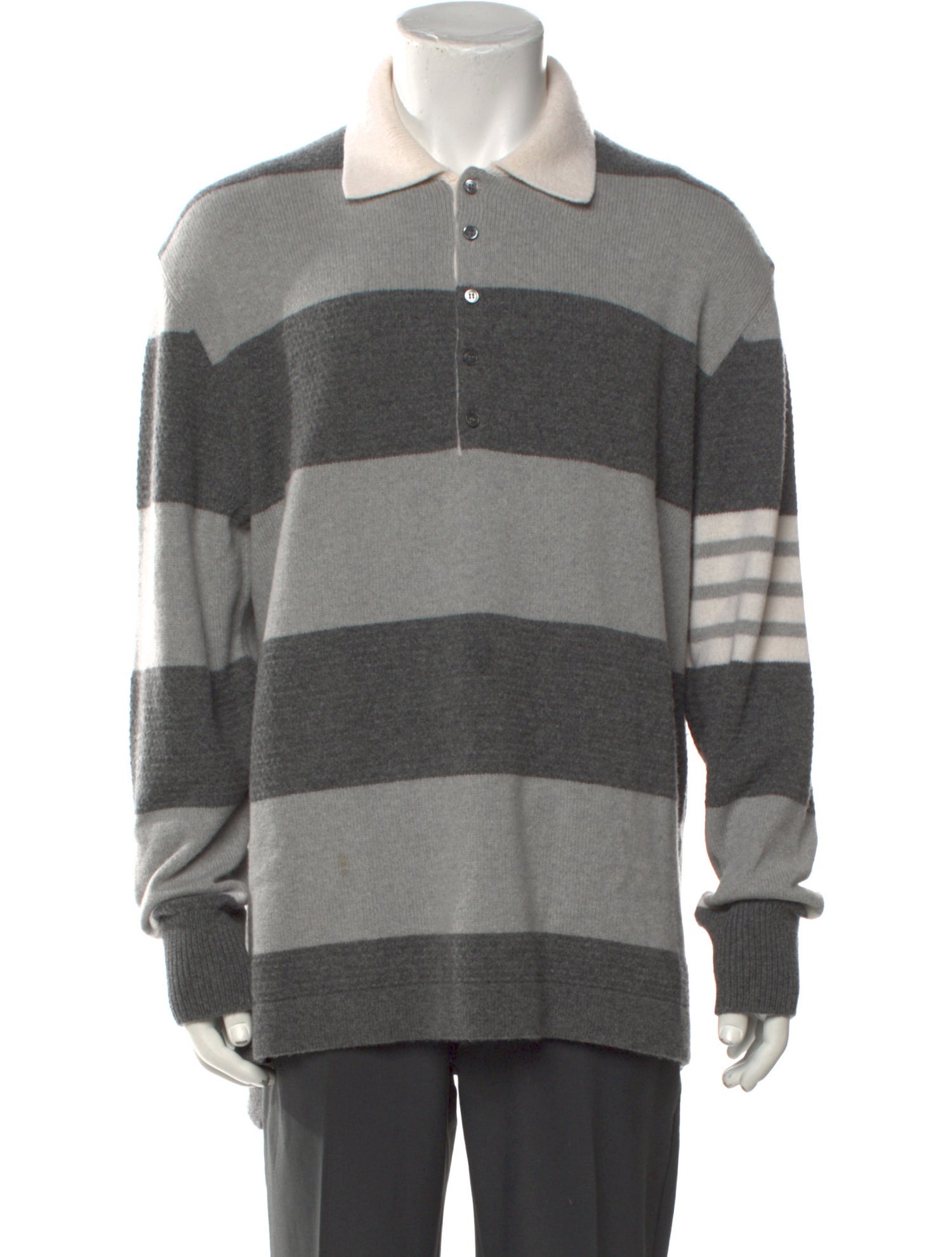 Thom Browne 4-Bar Stripe Virgin Wool Polo Sweater