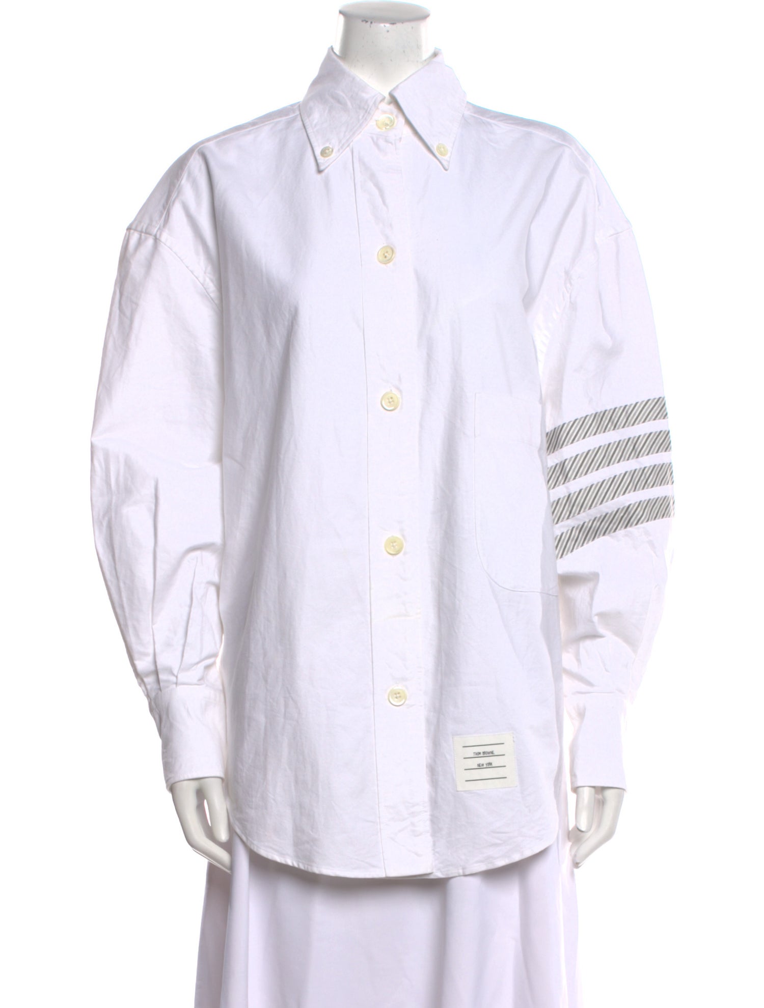 Thom Browne 4-Bar Long Sleeve Button-Up Top